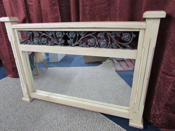 BEAUTIFUL SHABBY CHIC WOOD FRAMED MIRROR WIITH WROUGHT IRON ACCENT