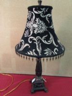 ANTIQUE BRONZE FINISHED TABLE LAMP WITH VELVET SHADE