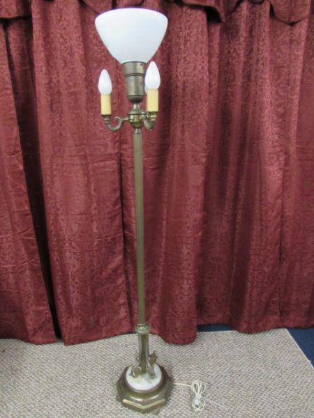 ANTIQUE HARD TO FIND STYLE TORCHIER CANDELABRA FLOOR LAMP WITH MARBLE BASE