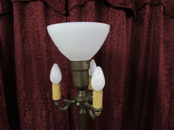 ANTIQUE HARD TO FIND STYLE TORCHIER CANDELABRA FLOOR LAMP WITH MARBLE BASE