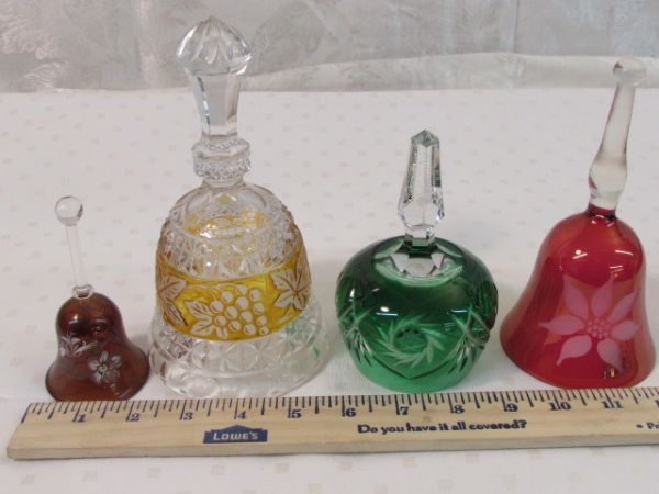 FOUR CRYSTAL OR GLASS BELLS