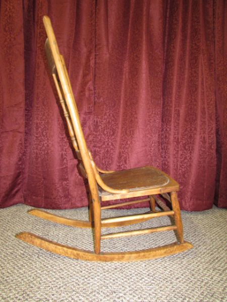 ANTIQUE SPINDLE & PRESSED BACK ROCKING CHAIR