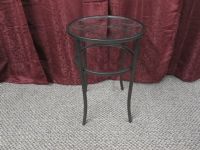 ROUND METAL WITH GLASS IRON SIDE TABLE  OR PLANT STAND