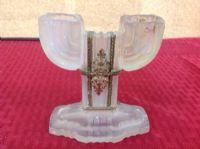 FABULOUS ANTIQUE FROSTED GLASS DOUBLE CANDLE HOLDER 