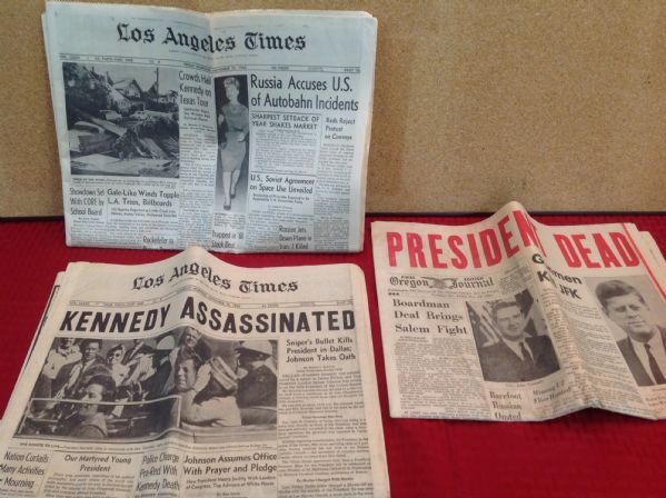 THREE COMPLETE NEWSPAPERS  FROM THE TIME WHEN PRESIDENT KENNEDY WAS ASSASSINATED.