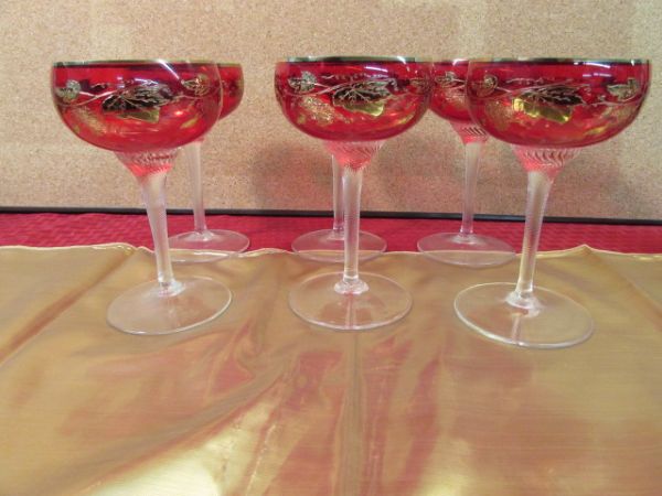 FABULOUS ANTIQUE DECANTER, WINE & COGNAC GLASSES