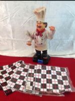 CHEF STATUE 19" TALL WITH CHECKERED NAPKINS