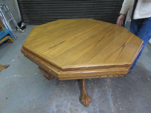 AWESOME SOLID OAK MULTI-PURPOSE CLAW FOOT TABLE - DINING, BUMPER POOL & POKER