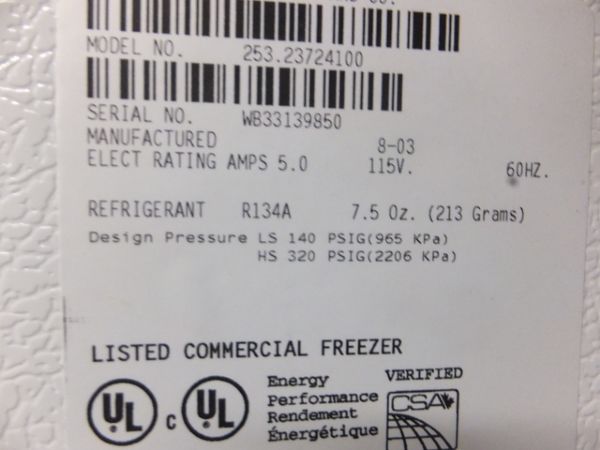 KENMORE ENERGY STAR FROST FREE FREEZER
