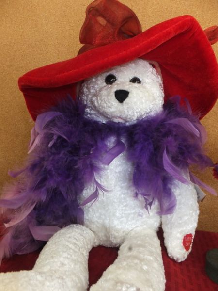 RED HAT OR PURPLE HAT FOR PASSION - PLUSH BEAR, SKINNY LEGGED LADY, ORCHID GLASS KEEPSAKE BOX & MORE