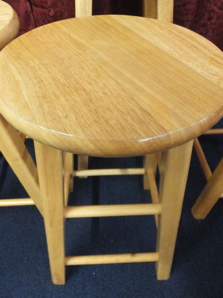 THREE WOODEN STOOLS PLUS A MATCHING TALL STOOL FOR THE LITTLE ONE