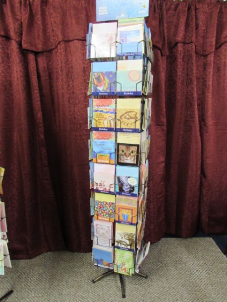 ANTIQUE BRONZE FINISH CARD RACK & 100'S OF CARDS