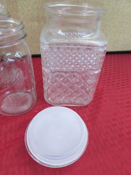 CANNING JARS AND GLASS CANISTER.  