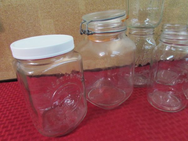 CANNING JARS AND GLASS CANISTER.  