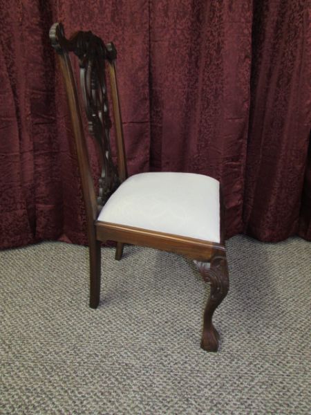 LOVELY CARVED SIDE CHAIR WITH UPHOLSTERED SEAT