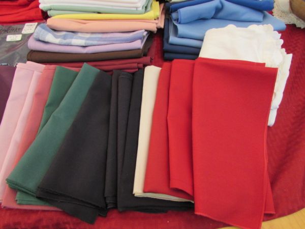 OVER 80 SOLID COLOR CLOTH NAPKINS, PLUS TABLECLOTHS, CHAIR COVER & PILLOW COVER