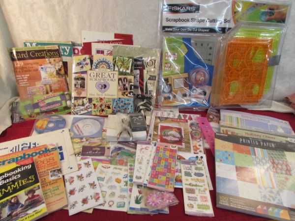 SCRAPBOOKING LOT WITH FISKARS SHAPE CUTTING SET AND LOTS MORE!