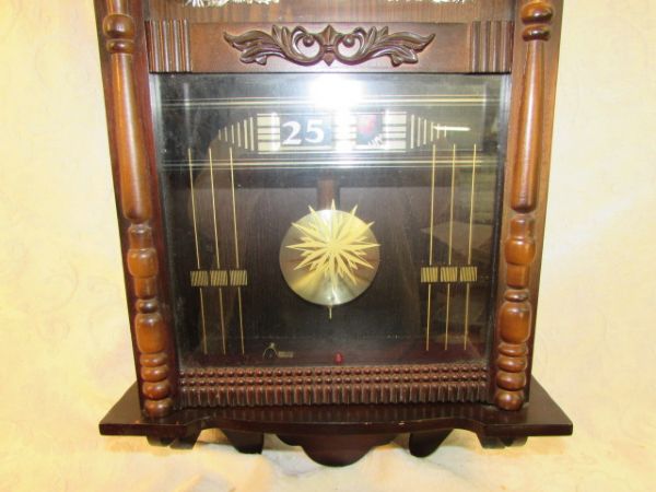 VINTAGE WOODEN 31 DAY WALL CLOCK WITH CHIME