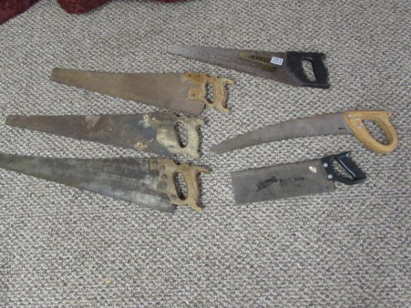 SIX  VINTAGE SAWS - ALL TYPES OF WOOD OR MAKE MUSIC!