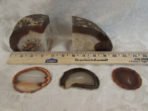 BRAZILLIAN  CRYSTAL AGATE BOOKENDS & SLABS
