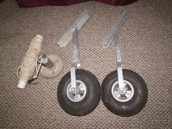 BOAT TRAILER WHEELS, OR GATE WHEELS, BOAT ANCHOR AND CUSHIONS