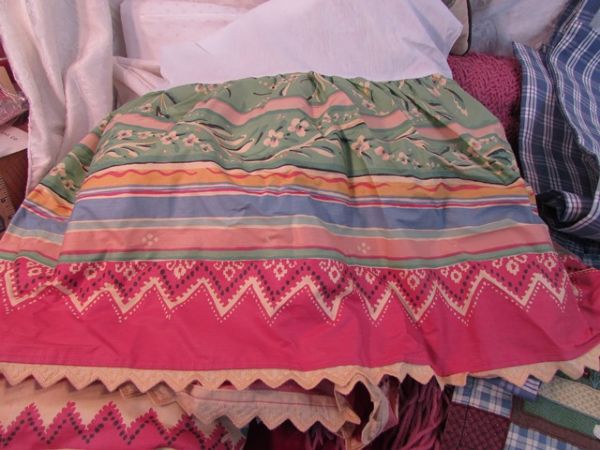 CURTAINS, TABLECLOTH, AFGHAN, BED COVERLET & SKIRT