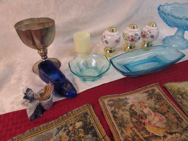 VINTAGE TAPESTRY, GLASSWARE, BED KNOBS AND MORE!