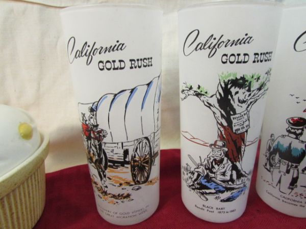 OUT WEST GOLD RUSH GLASSES, BEARS, CHICKENS, DUCKS & A COW