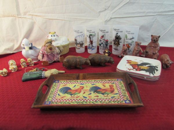 OUT WEST GOLD RUSH GLASSES, BEARS, CHICKENS, DUCKS & A COW