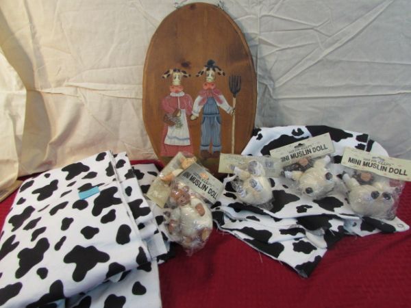 FABULOUS BLACK & WHITE COW FABRIC, TOLE PAINTED & CRAFT CRITTERS