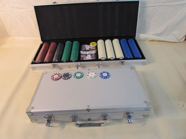 TWO SETS OF POKER CHIPS IN METAL BOXES -  YOU CAN BET THE WHOLE BOX!!