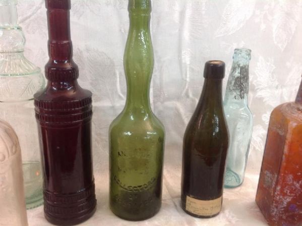 ANTIQUE BOTTLES, FLASK WITH METAL COVER, THREADS & TOP