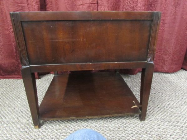 LEATHER TOP, SOLID WOOD SIDE TABLE WITH DRAWERS
