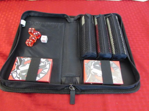 TRAVEL CASE WITH POKER CHIPS, CARDS & DICE