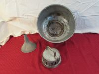 OLD METAL MILK STRAINER WITH FUNNEL