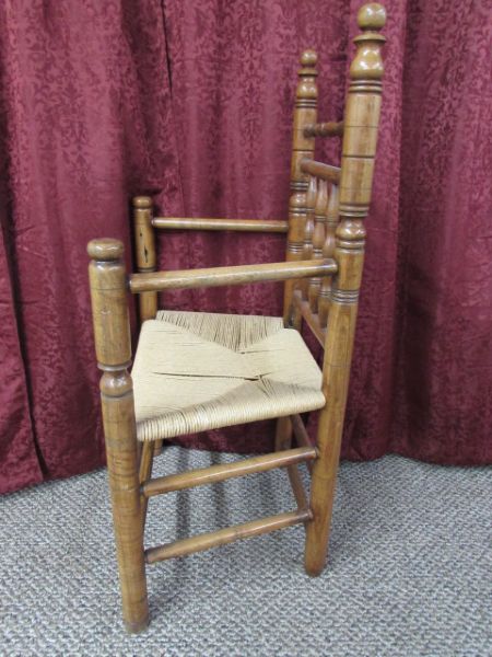 HANDSOME VINTAGE CHAIR WITH WOVEN SEAT & SPINDLE BACK