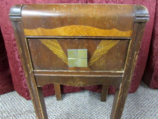 VINTAGE  WOOD SIDE TABLE WITH INLAYED DESIGN