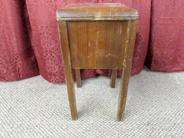 VINTAGE  WOOD SIDE TABLE WITH INLAYED DESIGN