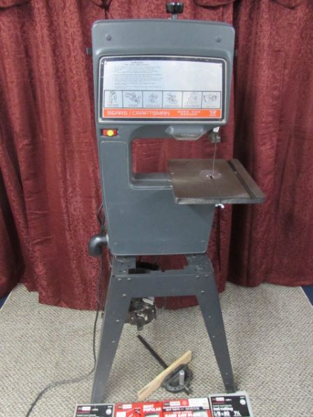 SEARS CRAFTSMAN 12 BAND SAW WITH STAND & FENCE  - POWERS UP!!