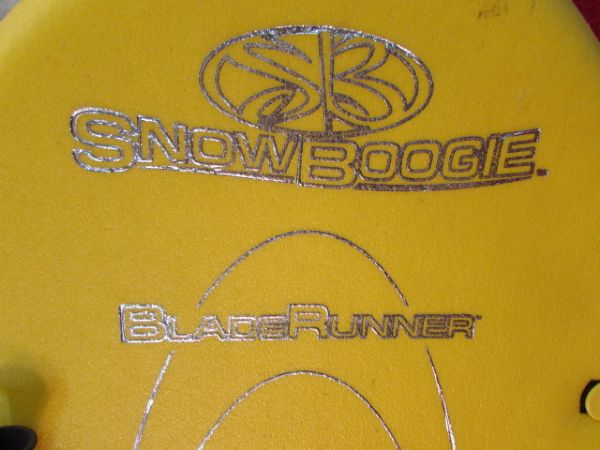 SNOW BOOGIE BOARD AND TWO TOBOGGANS