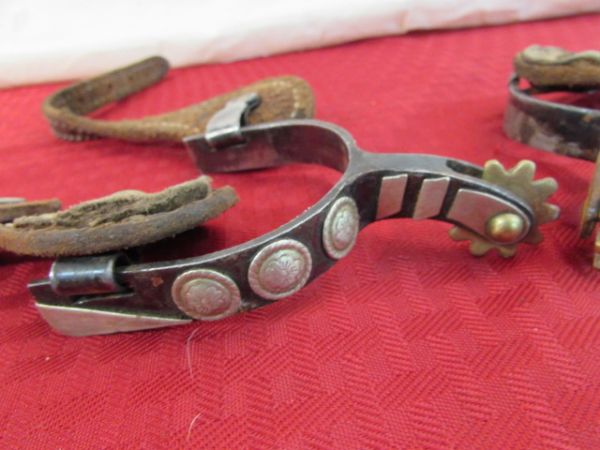 PAIR OF VINTAGE SPURS WITH LEATHER STRAPS