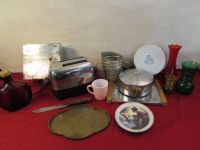 OLD RANCH FINDS - GE TOASTER, WAFFLE MAKER, OLD GLASS, SIFTER & MORE