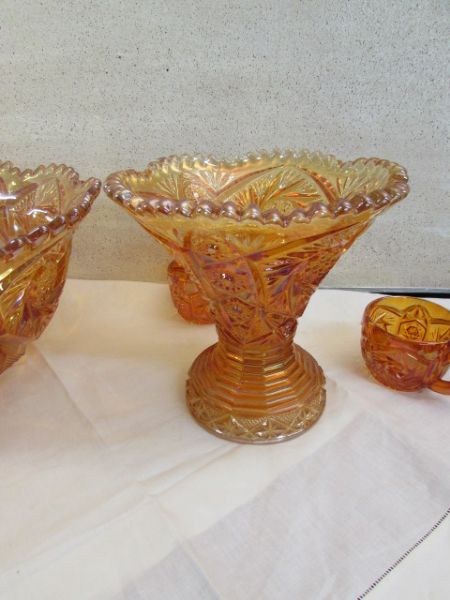 INCREDIBLE IMPERIAL MAIRGOLD CARNIVAL GLASS PUNCH BOWL SET