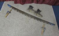 VINTAGE TWO MAN SAW  WITH HANDLES & CORKED LOGGING BOOTS