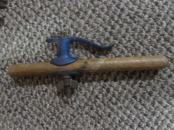 VINTAGE TWO MAN SAW  WITH HANDLES & CORKED LOGGING BOOTS