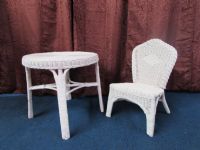 PINK WICKER CHILDS TABLE & CHAIR