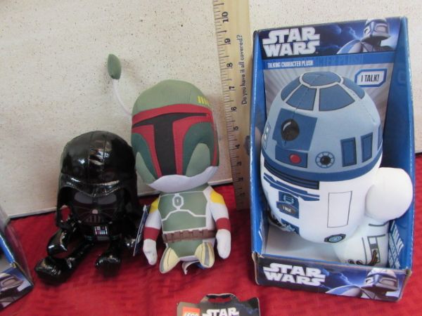 STAR WARS COLLECTIBLE TOYS - TALKING CHEWBACCA & R2-D2, LEGO PENS