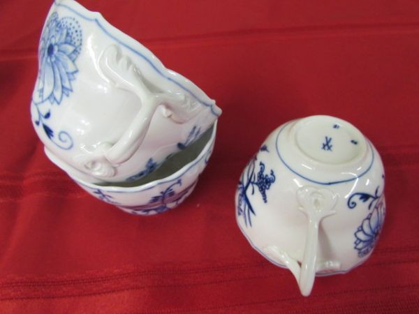 VINTAGE BLUE & WHITE DISHES WITH WISHBONE MAKERS MARK