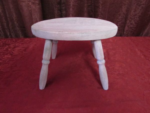 ANTIQUE WOOD CHILD'S CHAIR & STOOL