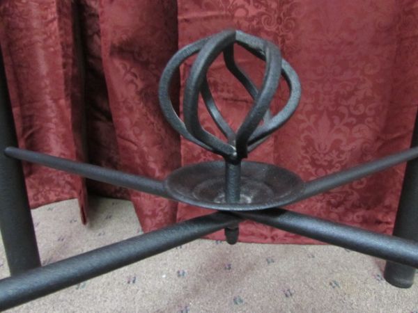 TWO DECORATIVE METAL SIDE TABLES  WITH GLASS TOPS 